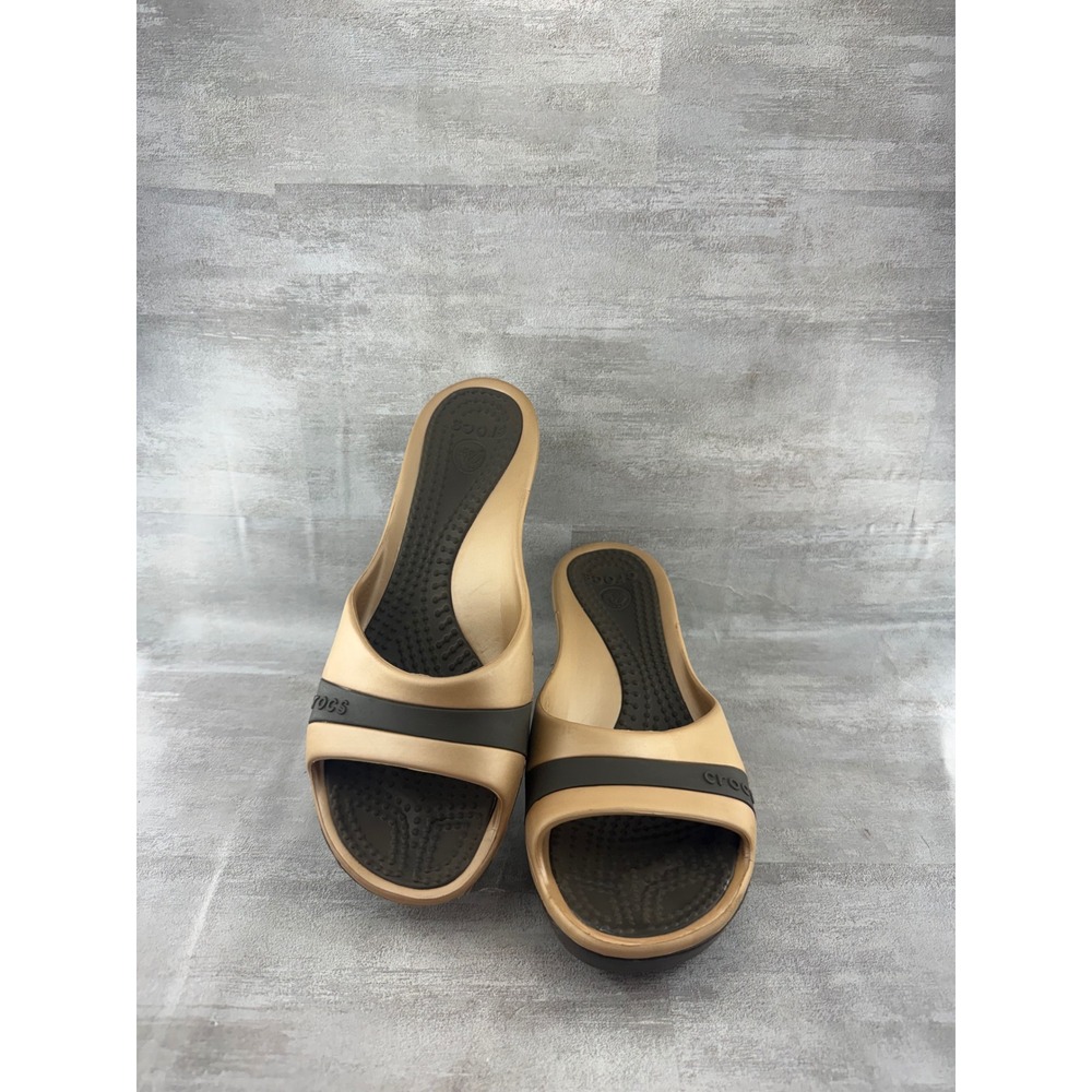 Crocs Havana Wedge Slide Sandals Bronze Espresso Brown Women Sz 8 11181